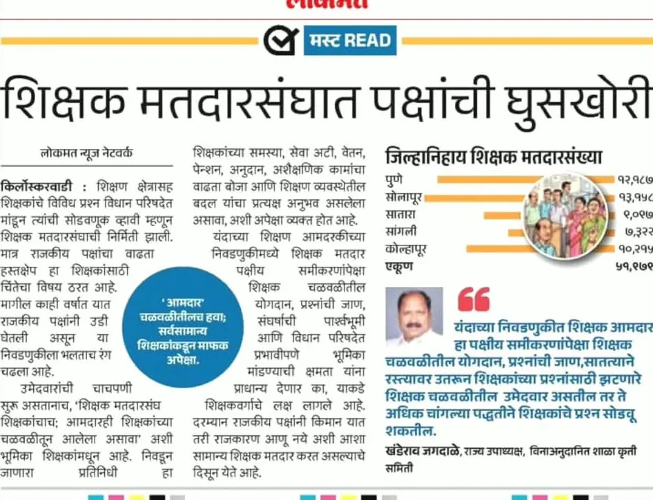 शिक्षक मतदारसंघात पक्षांची घुसखोरी: "शिक्षक आमदार शिक्षक चळवळीतीलच हवा"